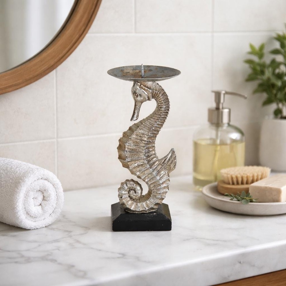 Vintage Seahorse Metal Holder Coastal Nautical Decor Silver
